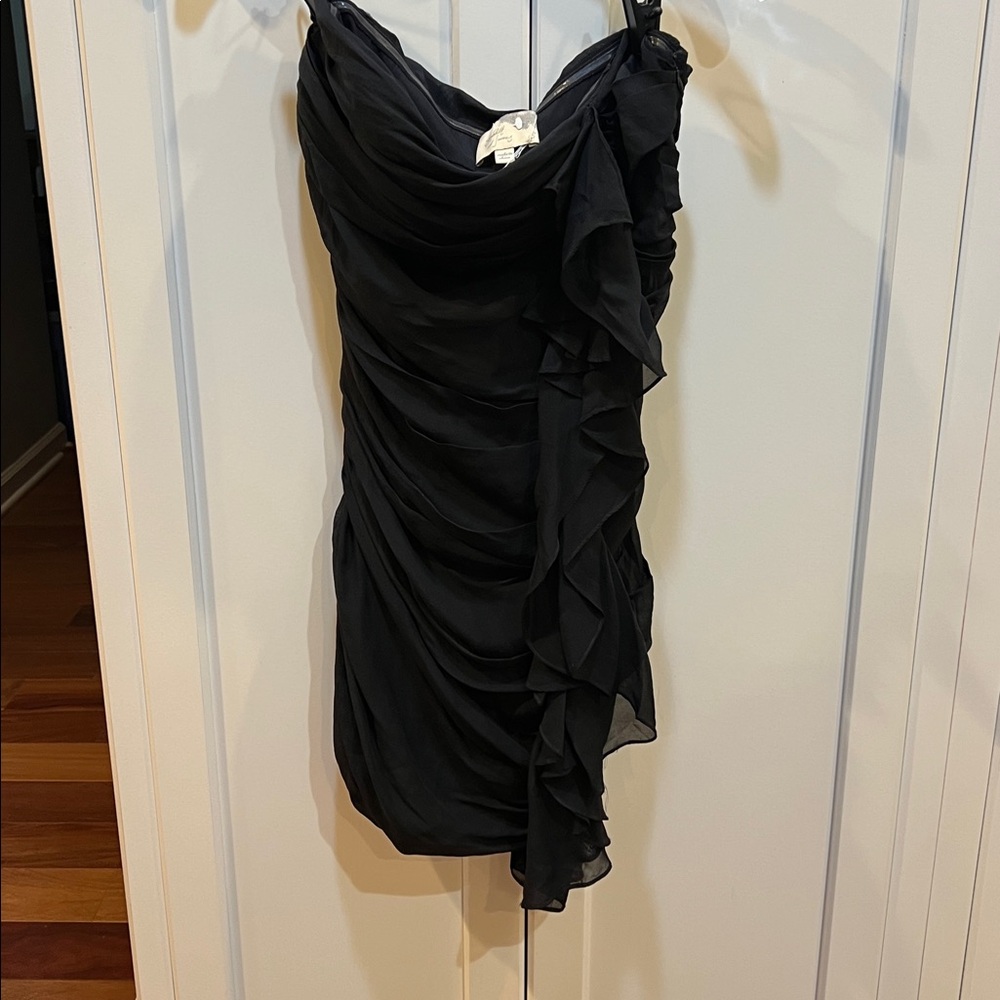 black mini dress ELIZABETH & JAMES silk strapless ruffle NWOT party homecoming